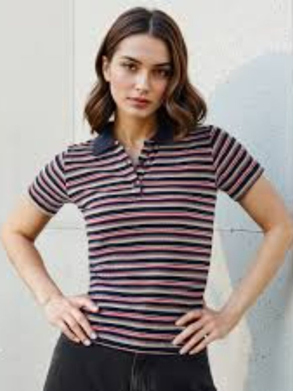 Wild‎ Fable white, cream, and magenta striped top size Small